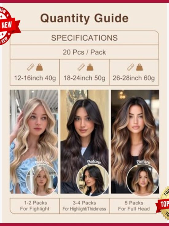 20-Inch Tape-In Human Hair Extensions, 20 Pieces, Straight Seamless Weft
